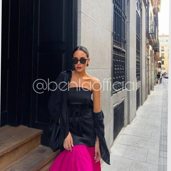 ZARA PRINCESS DIANA INSPIRED RHINESTONE FLARED HEM LONG CONTRAST DRESS BLACK FUC - Picture 9 of 16